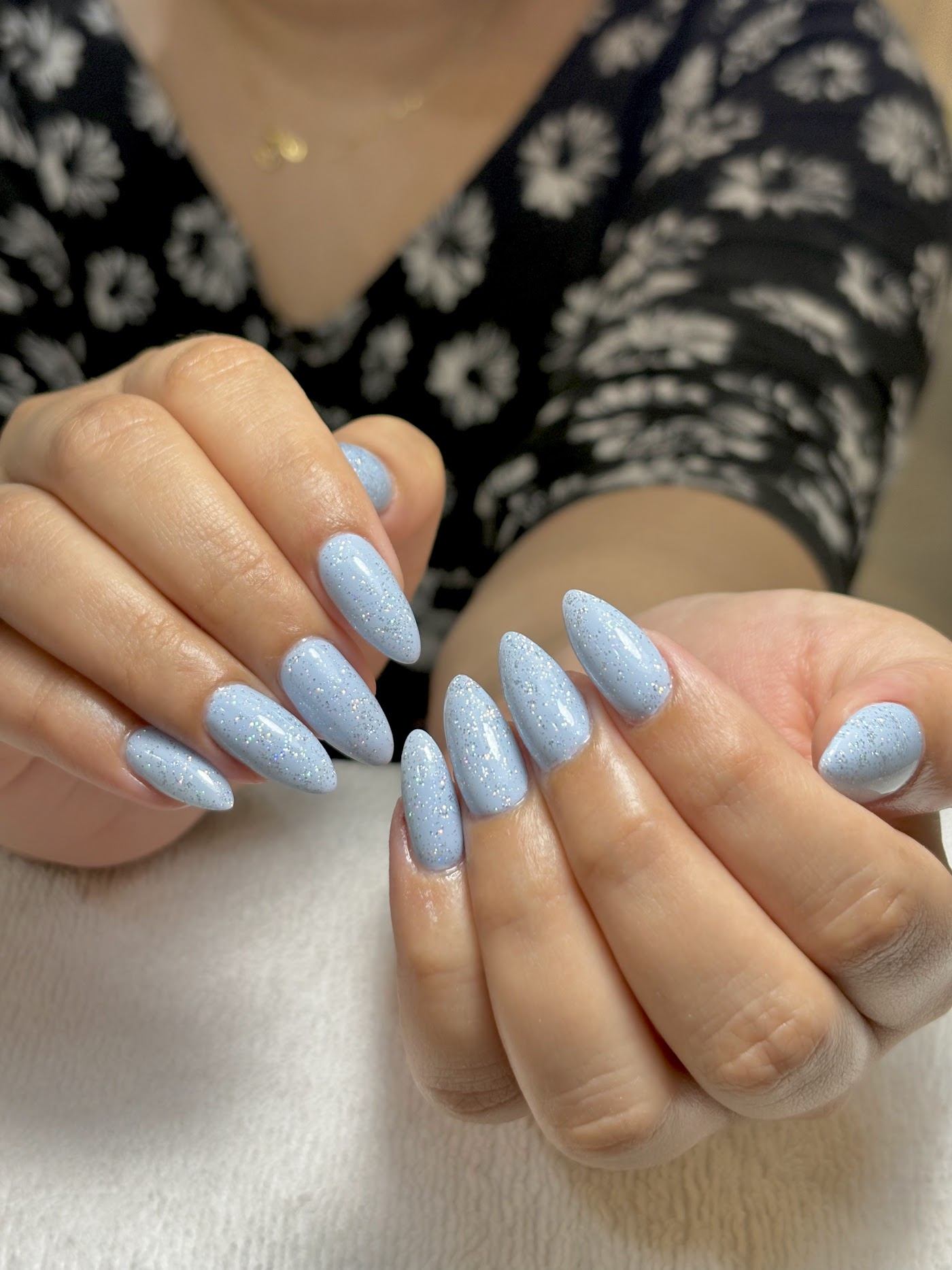 Pale blue almond gel nails