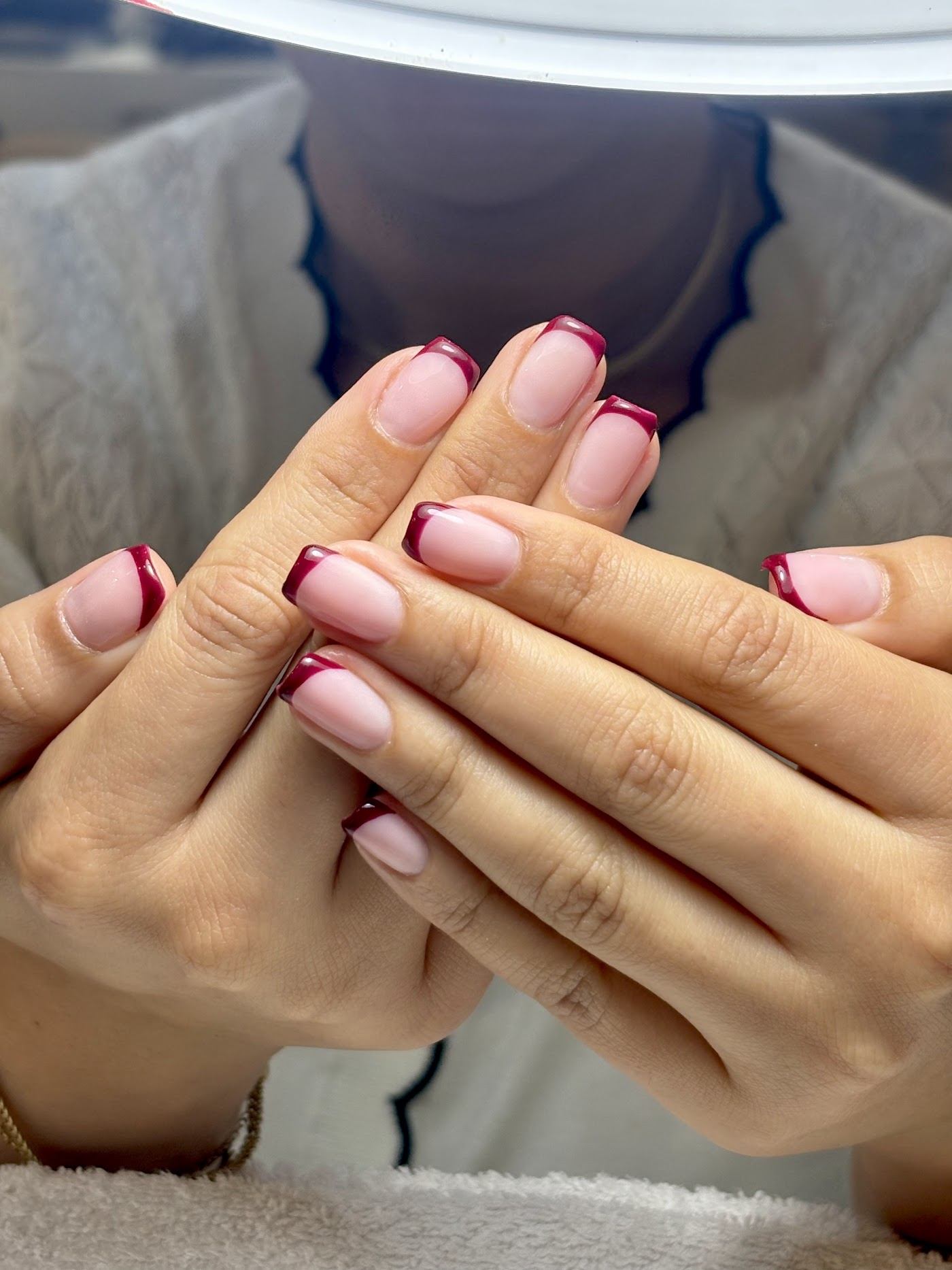Burgundy French tip nails