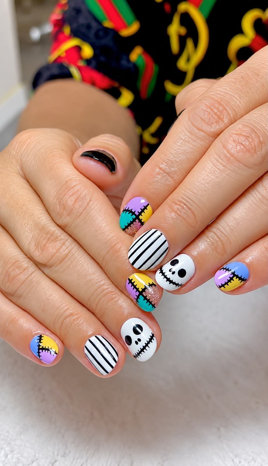 Playful hand-painted nail art